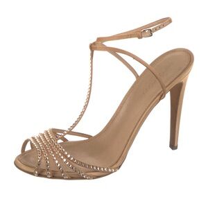Sergio Rossi Crystal / Leather T-Strap Sandal Heels